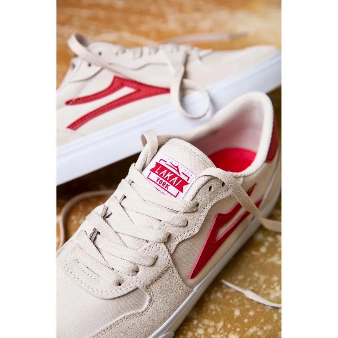 Lakai York Skate Shoes - White/Red Suede