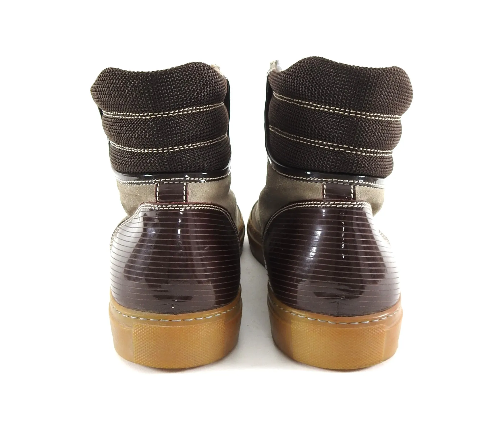 Lanvin Tennis Haute High Top Brown Suede and Leather Sneakers - 8