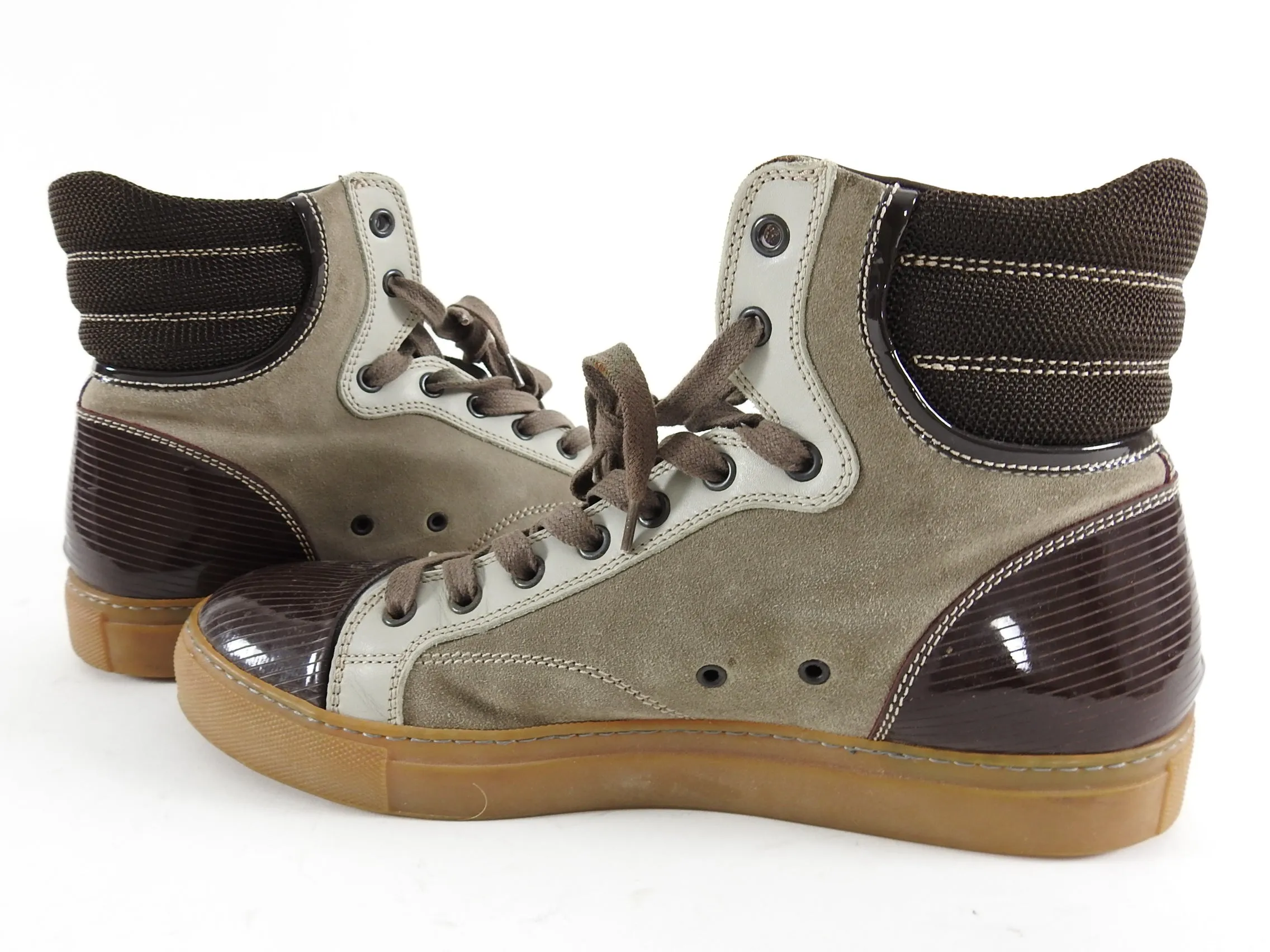 Lanvin Tennis Haute High Top Brown Suede and Leather Sneakers - 8