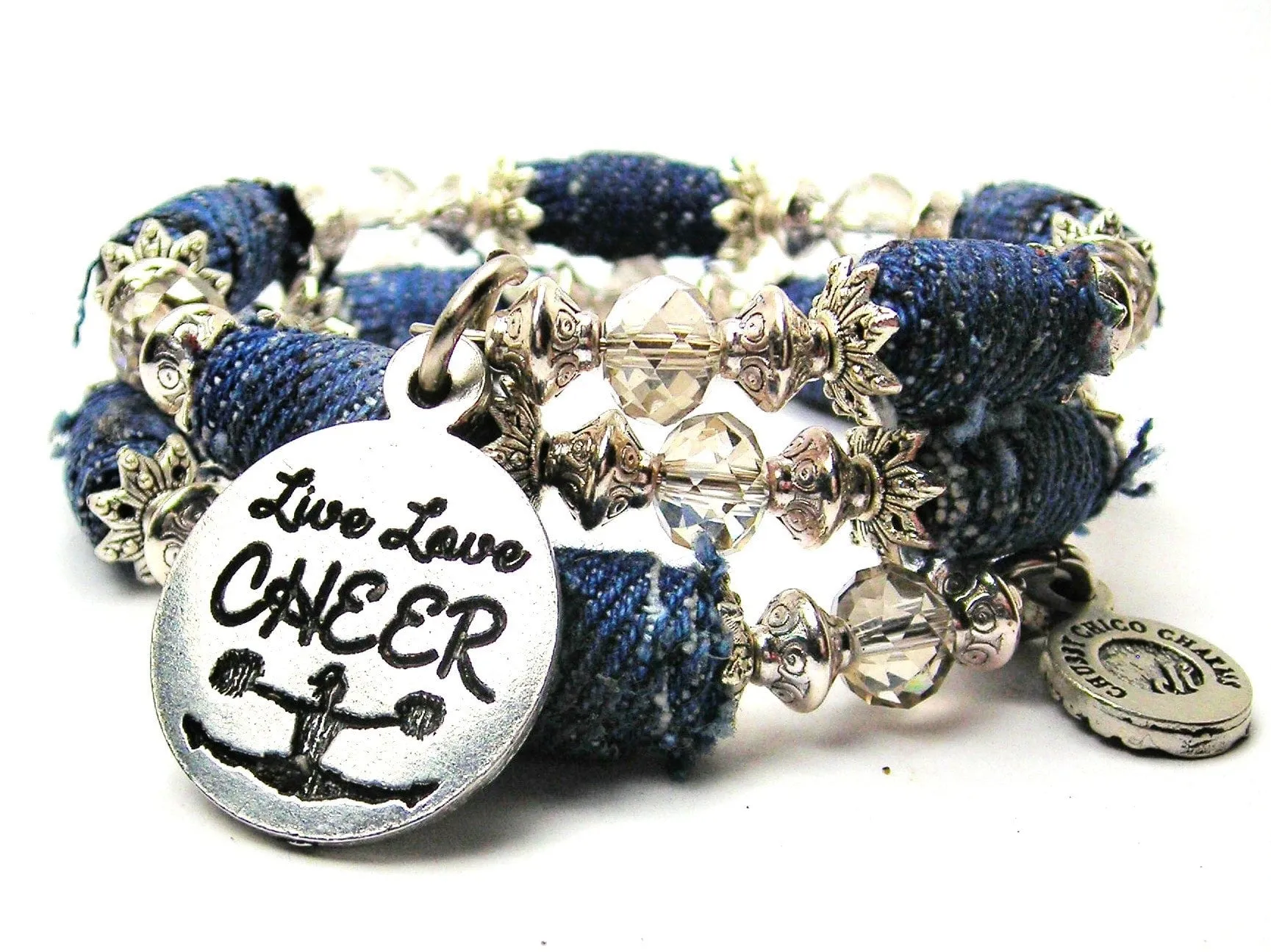 Live Love Cheer Blue Jean Beaded Wrap Bracelet