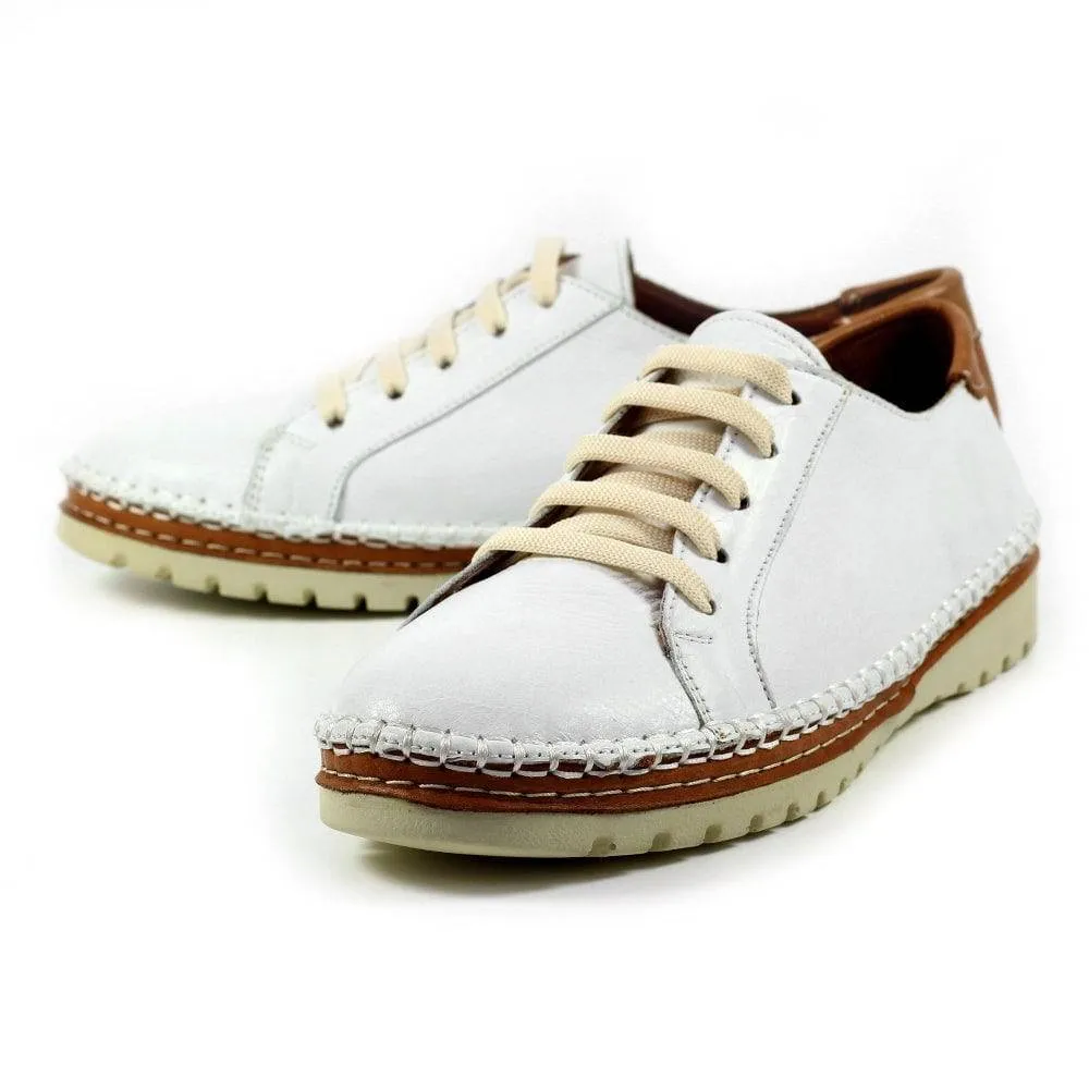 Lunar FLV026 Flow Ladies White Leather Lace Up Shoes