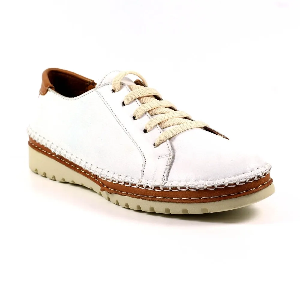 Lunar FLV026 Flow Ladies White Leather Lace Up Shoes