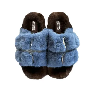 Luxe Mink Slide Sandals - Denim 'n' Brown