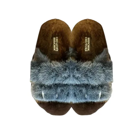 Luxe Mink Slide Sandals - Denim 'n' Brown