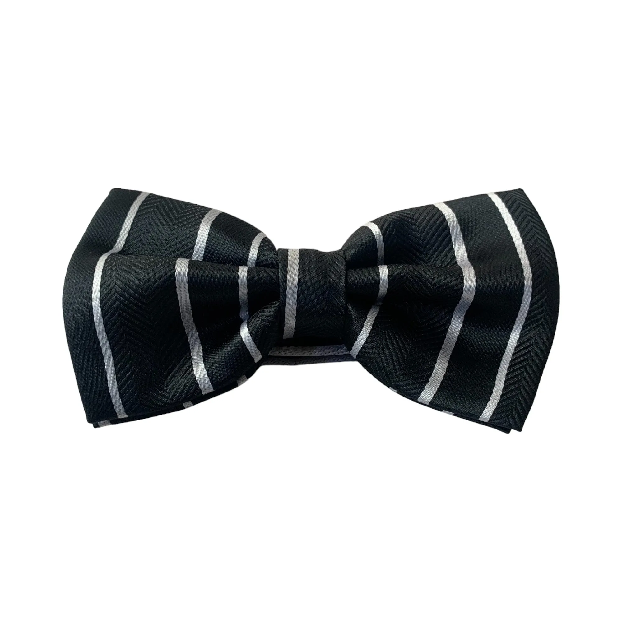 Mens Black Textured Stripe Matching Bow Tie, Pocket Square & Cuff Links Set