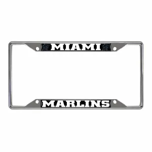 Miami Marlins Chrome Metal License Plate Frame, 6.25in x 12.25in