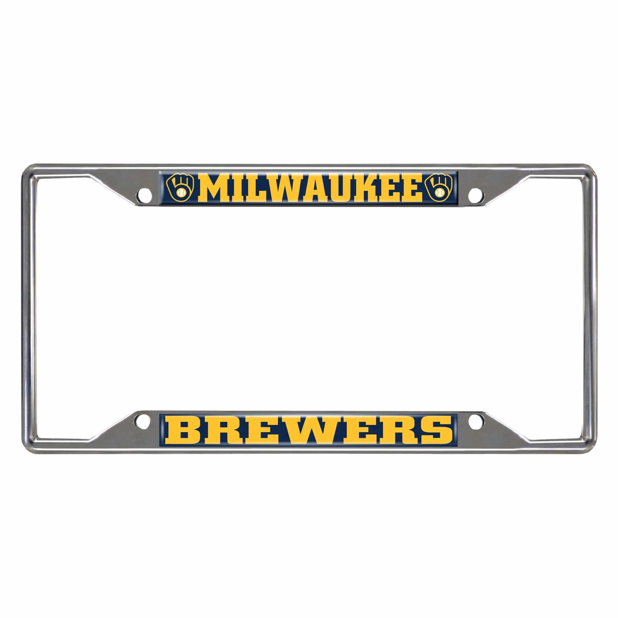 Milwaukee Brewers Chrome Metal License Plate Frame, 6.25in x 12.25in