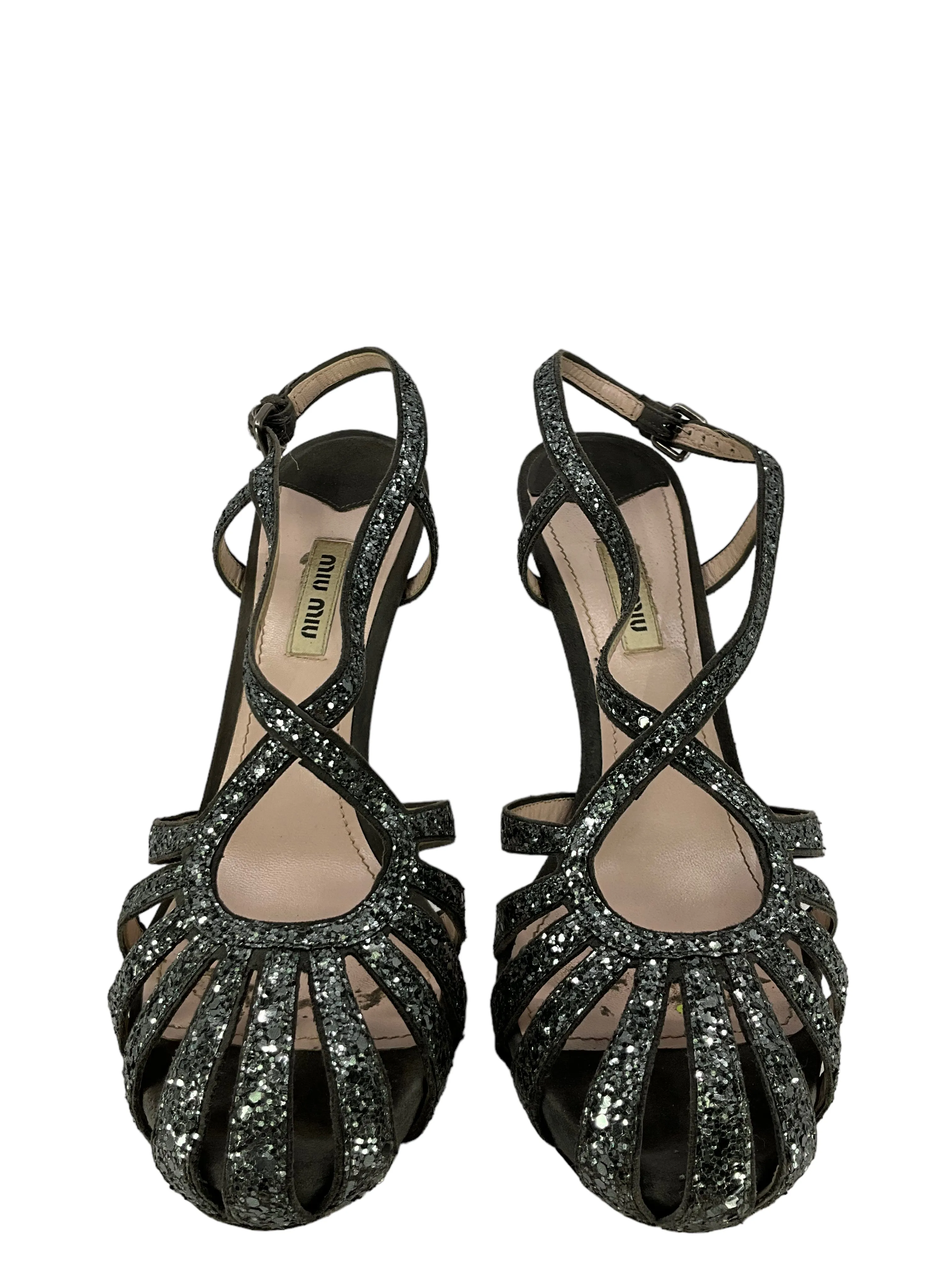 Miu Miu Embellished Leather Sandals Size 10