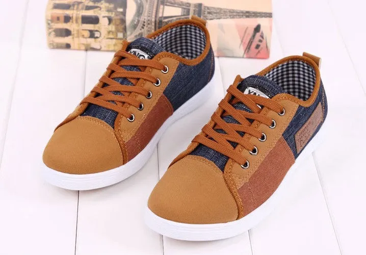 New arrival plimsolls canvas shoes men breathable Fashion patchwork men's sneakers lace-up platform casual gumshoes