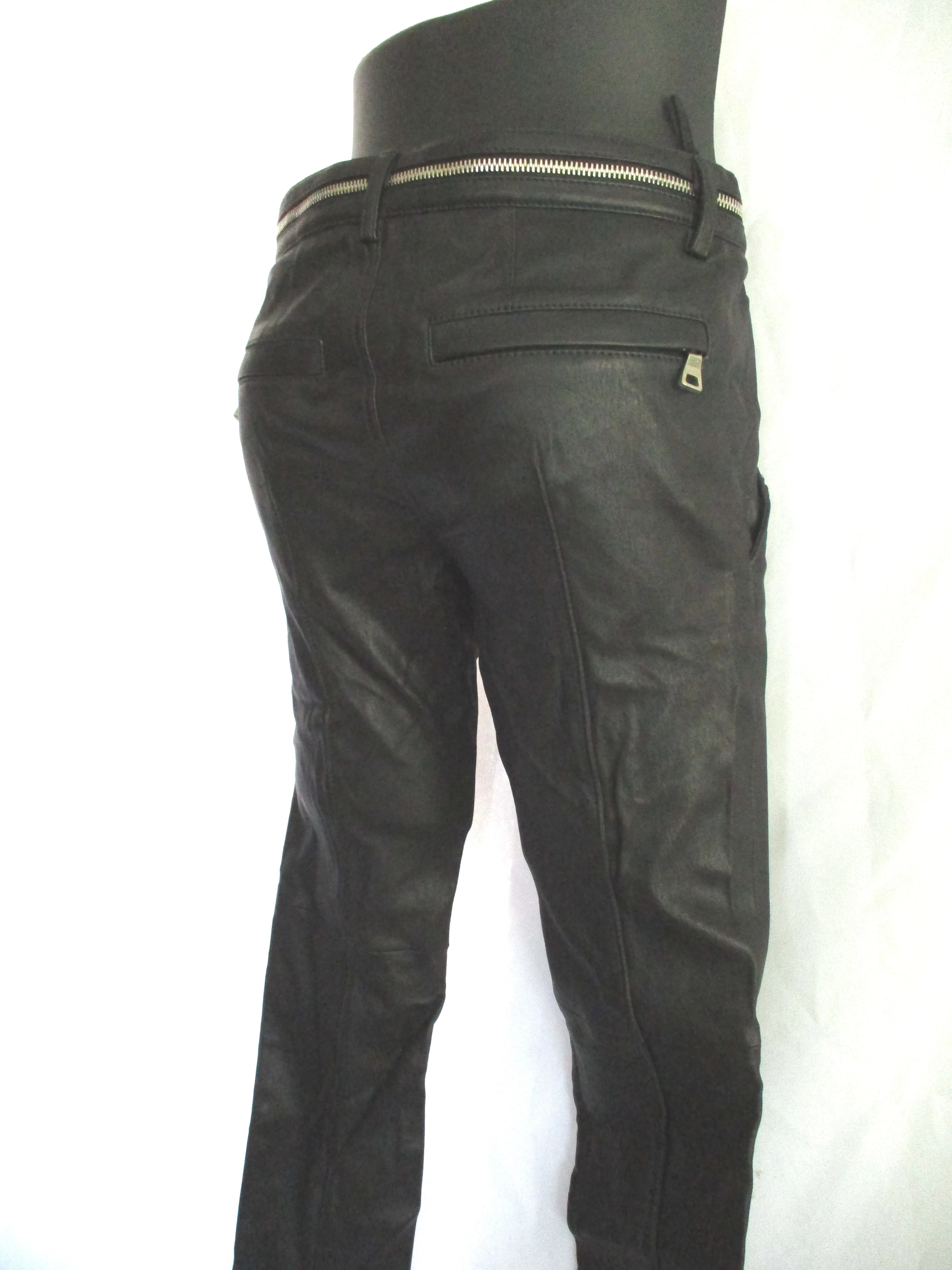 NWT BALMAIN PARIS PANTALON Punk Goth Rave Leather Pants BLACK 38 ZIPPER