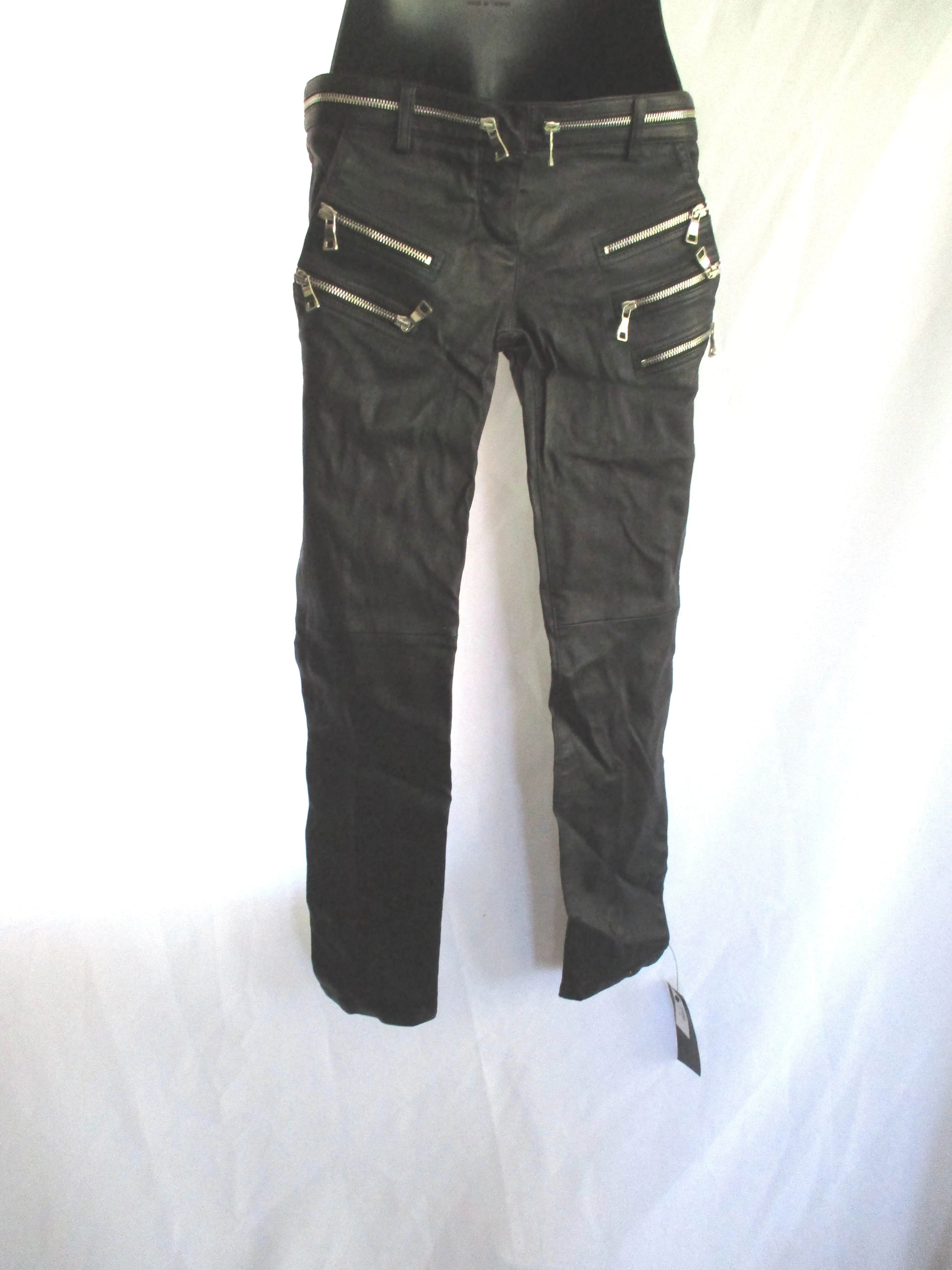 NWT BALMAIN PARIS PANTALON Punk Goth Rave Leather Pants BLACK 38 ZIPPER