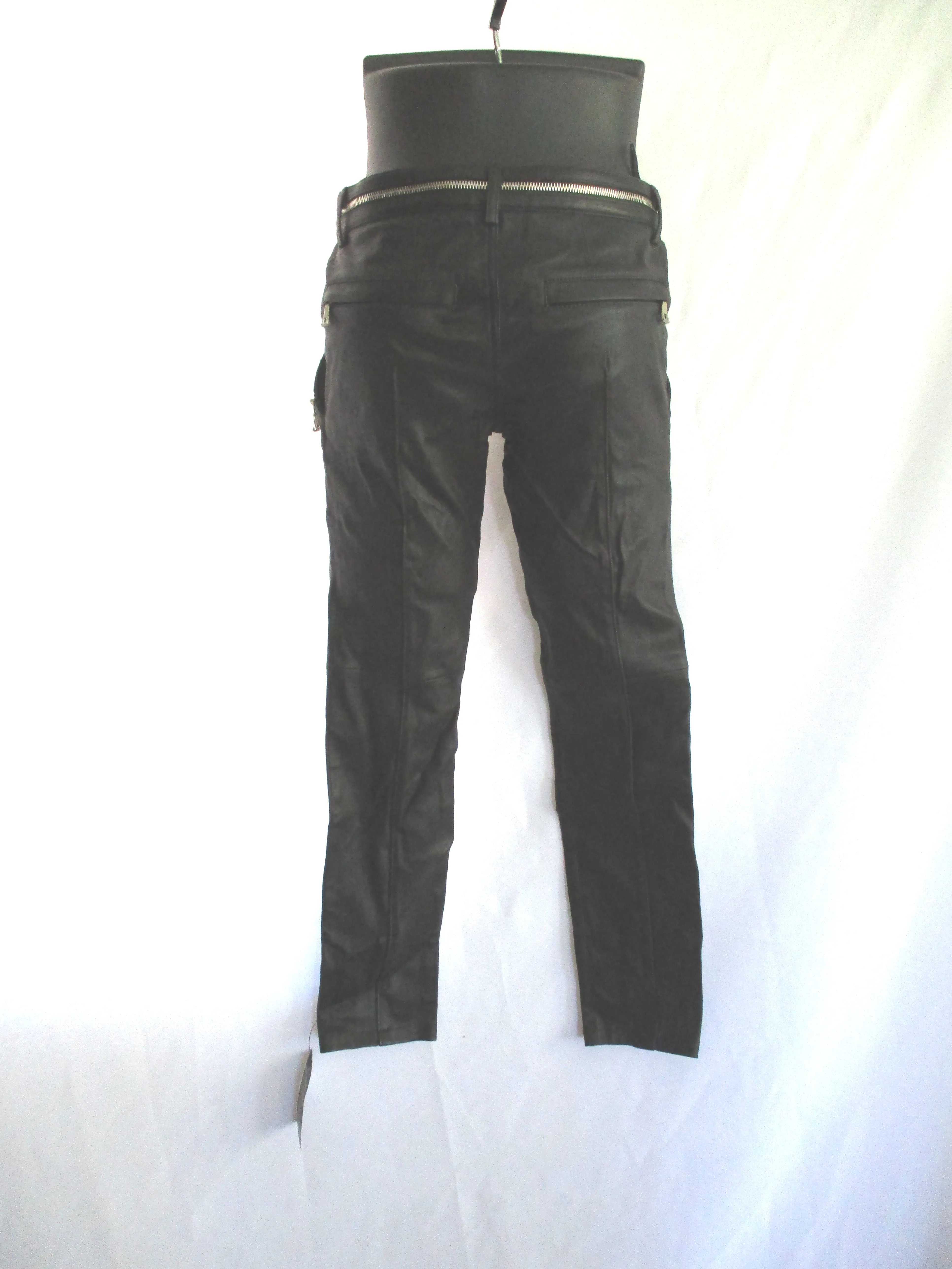 NWT BALMAIN PARIS PANTALON Punk Goth Rave Leather Pants BLACK 38 ZIPPER