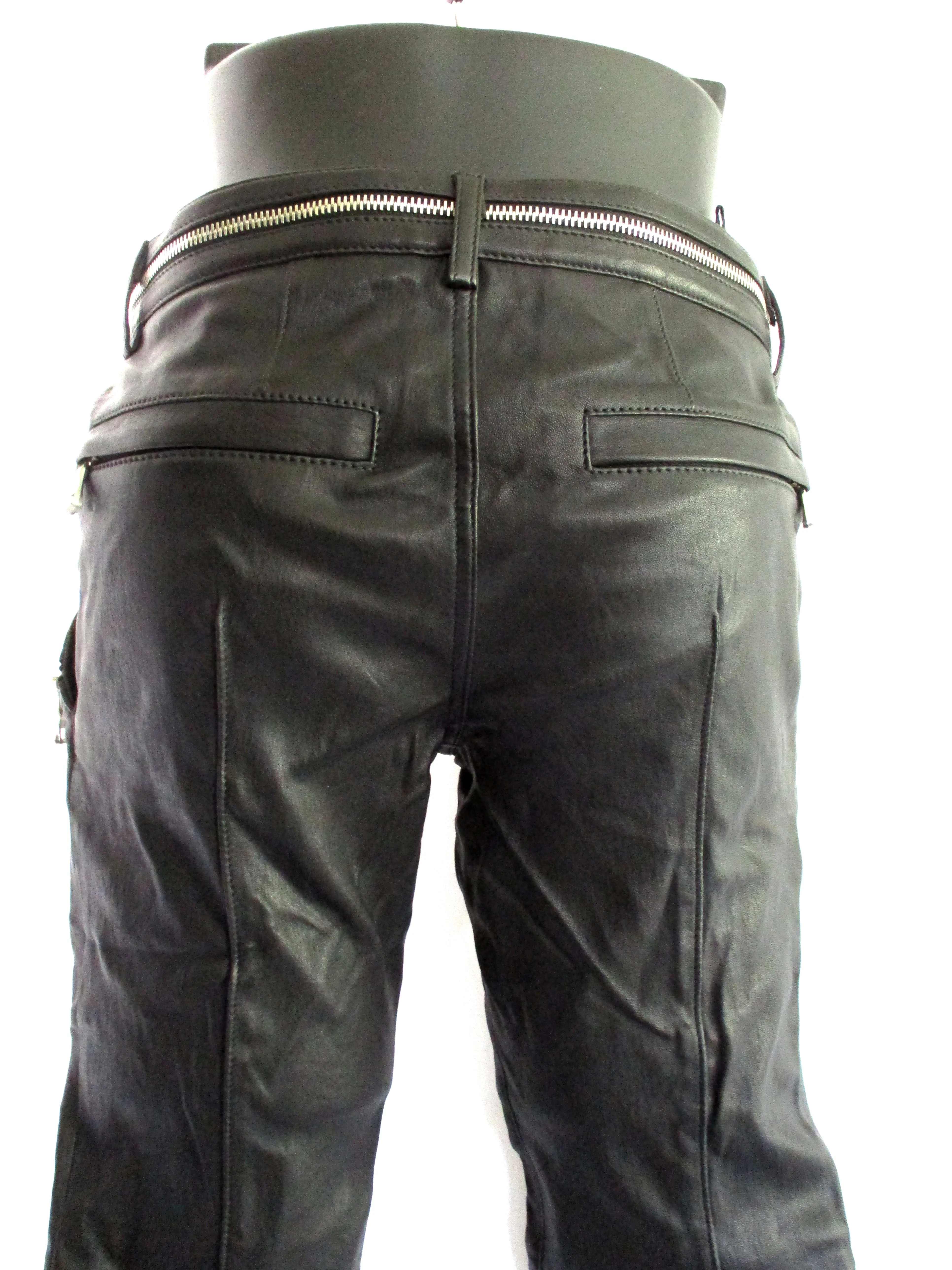 NWT BALMAIN PARIS PANTALON Punk Goth Rave Leather Pants BLACK 38 ZIPPER