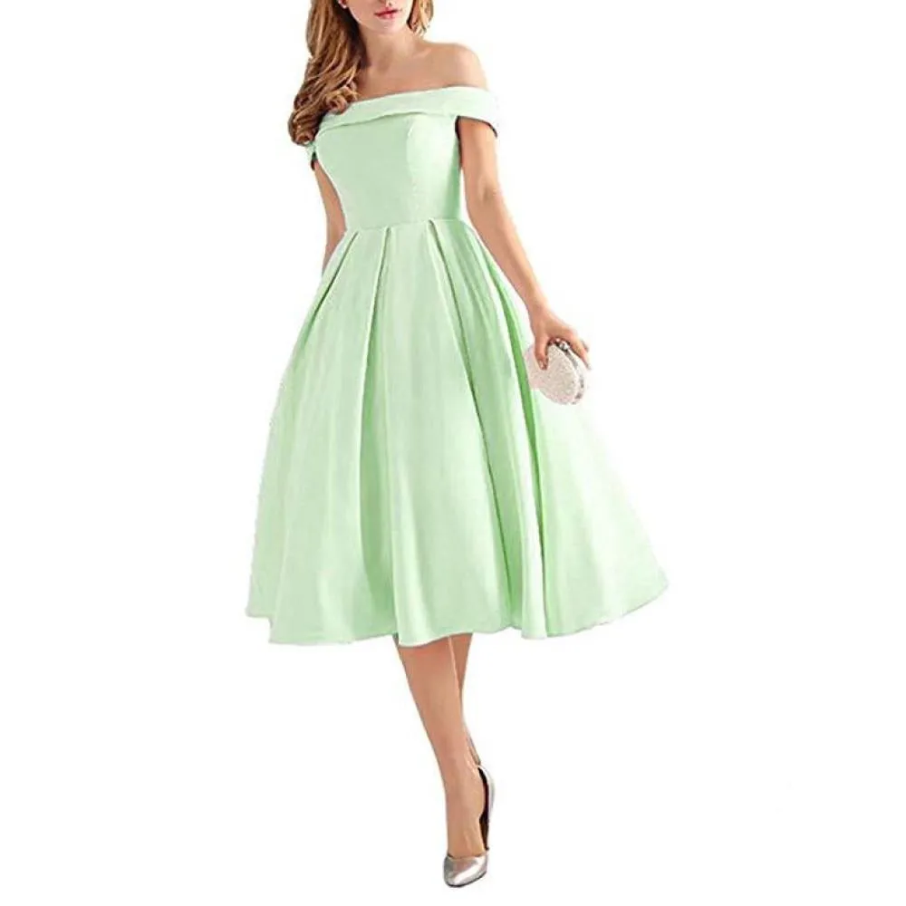 Off Shoulder Satin A Line Short Homecoming Prom Dresses Whith Pocket