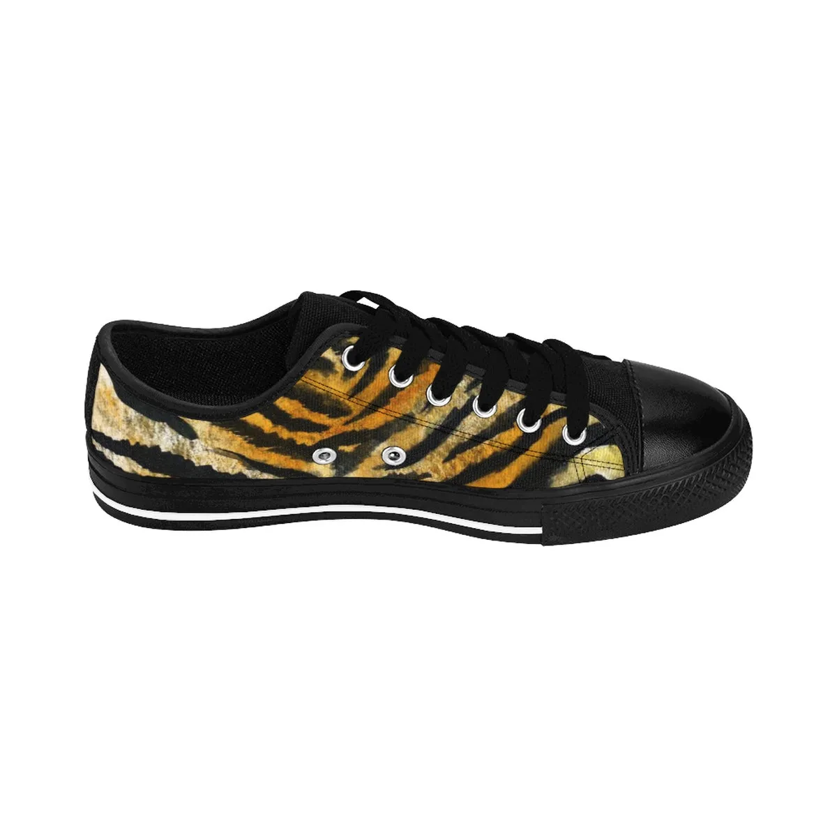 Orange Tiger Stripe Ladies Sneakers, Wild Animal Print Low Top Women's Tennis Shoes