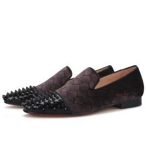 Patchwork Velvet Loafers - Men Shoes