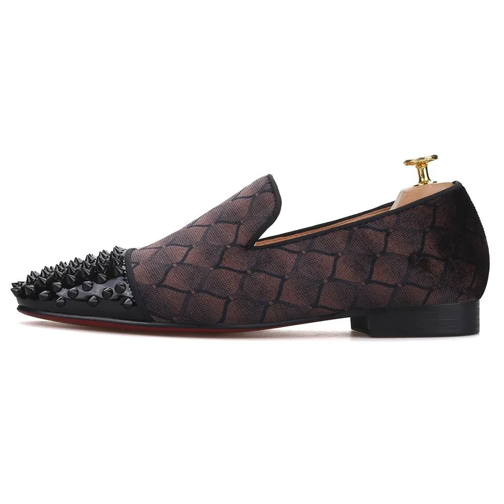 Patchwork Velvet Loafers - Men Shoes