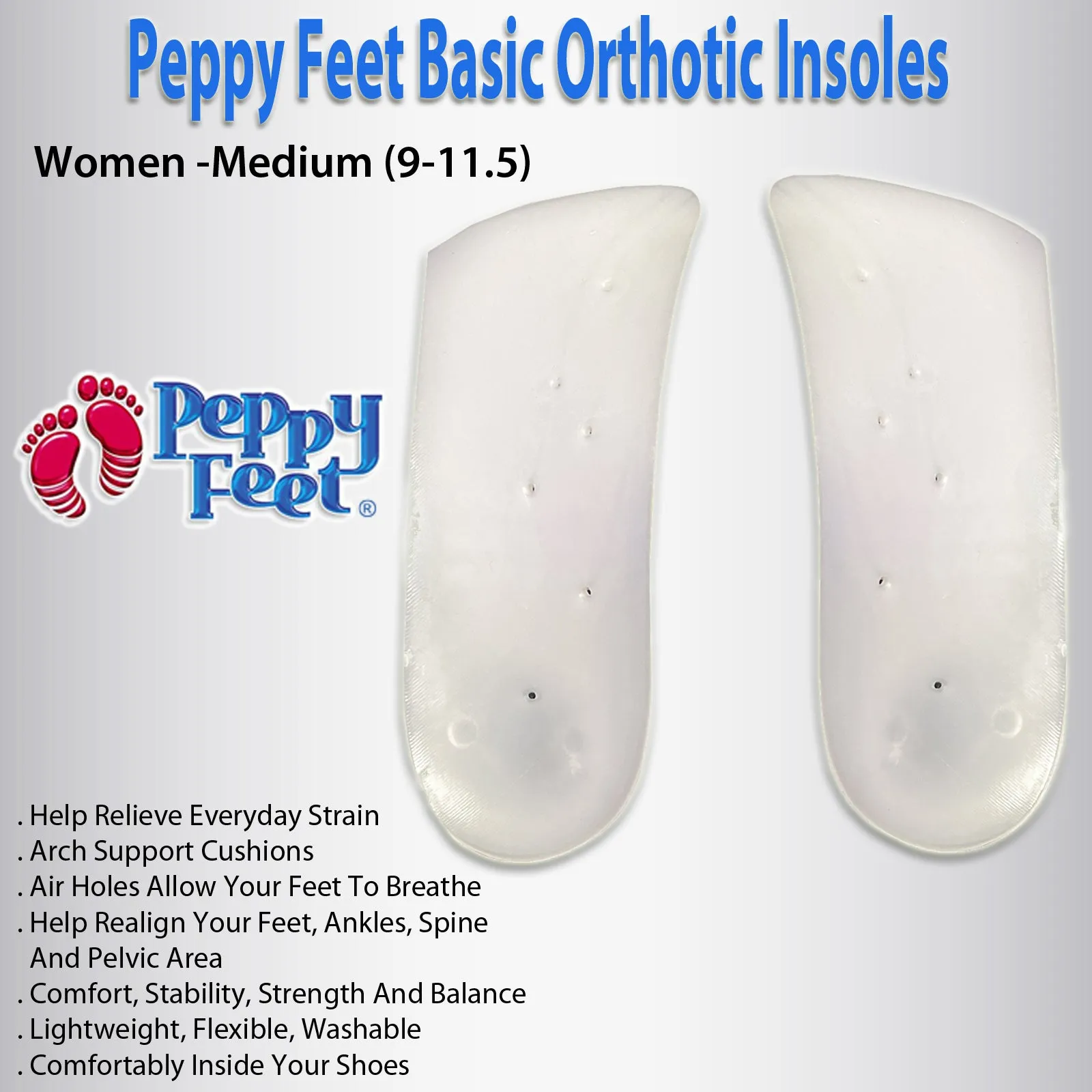 Peppy Feet Basic Orthotic Insoles - Women -Medium (9-11.5)