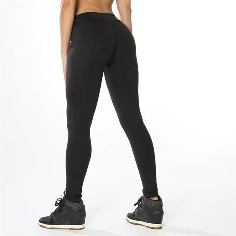 Pleats Sports Solid Color Elasticity Yoga Fitness Sports Leggings