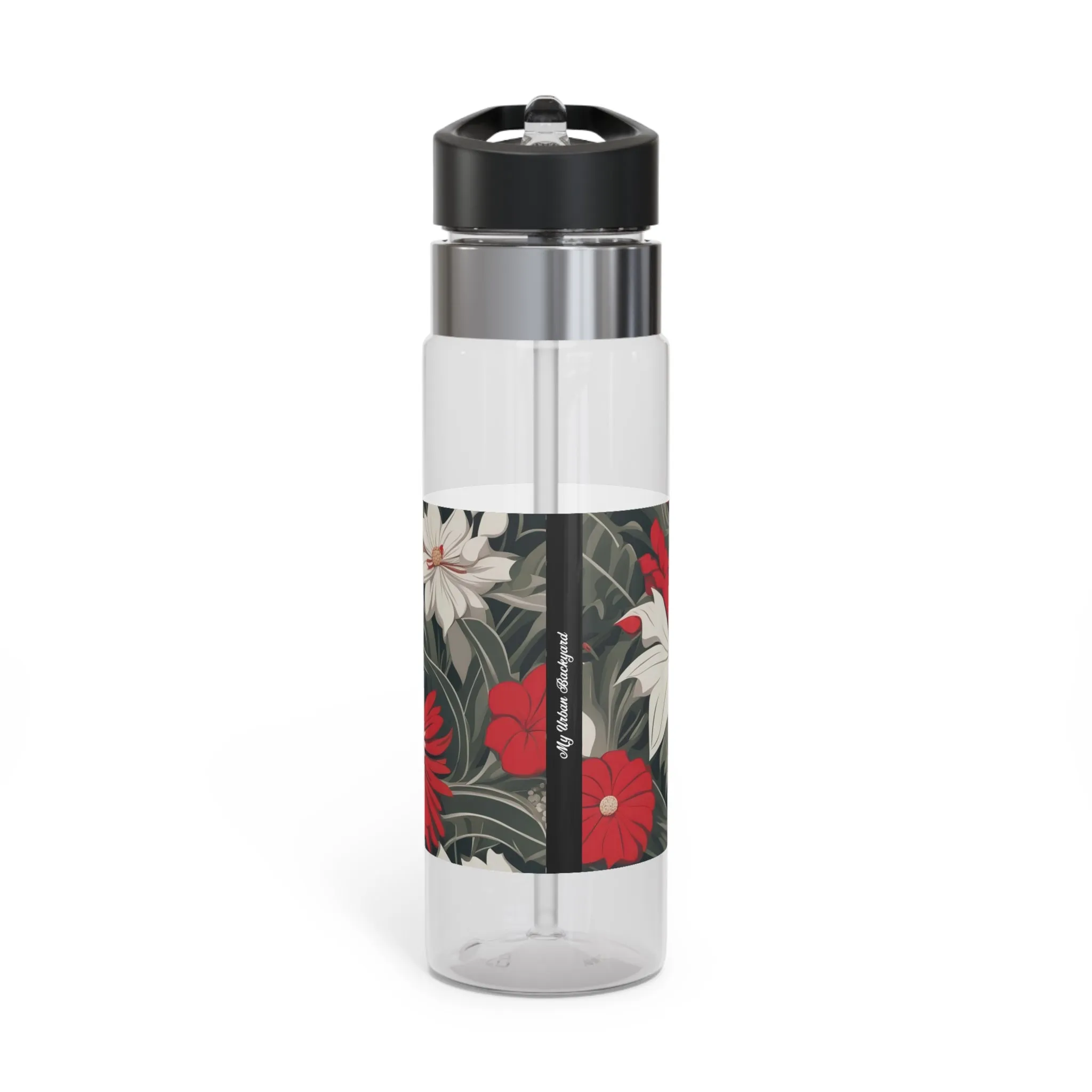 Red & White Flowers, 20oz Sport Water Bottle, BPA-Free, Tritan™ plastic