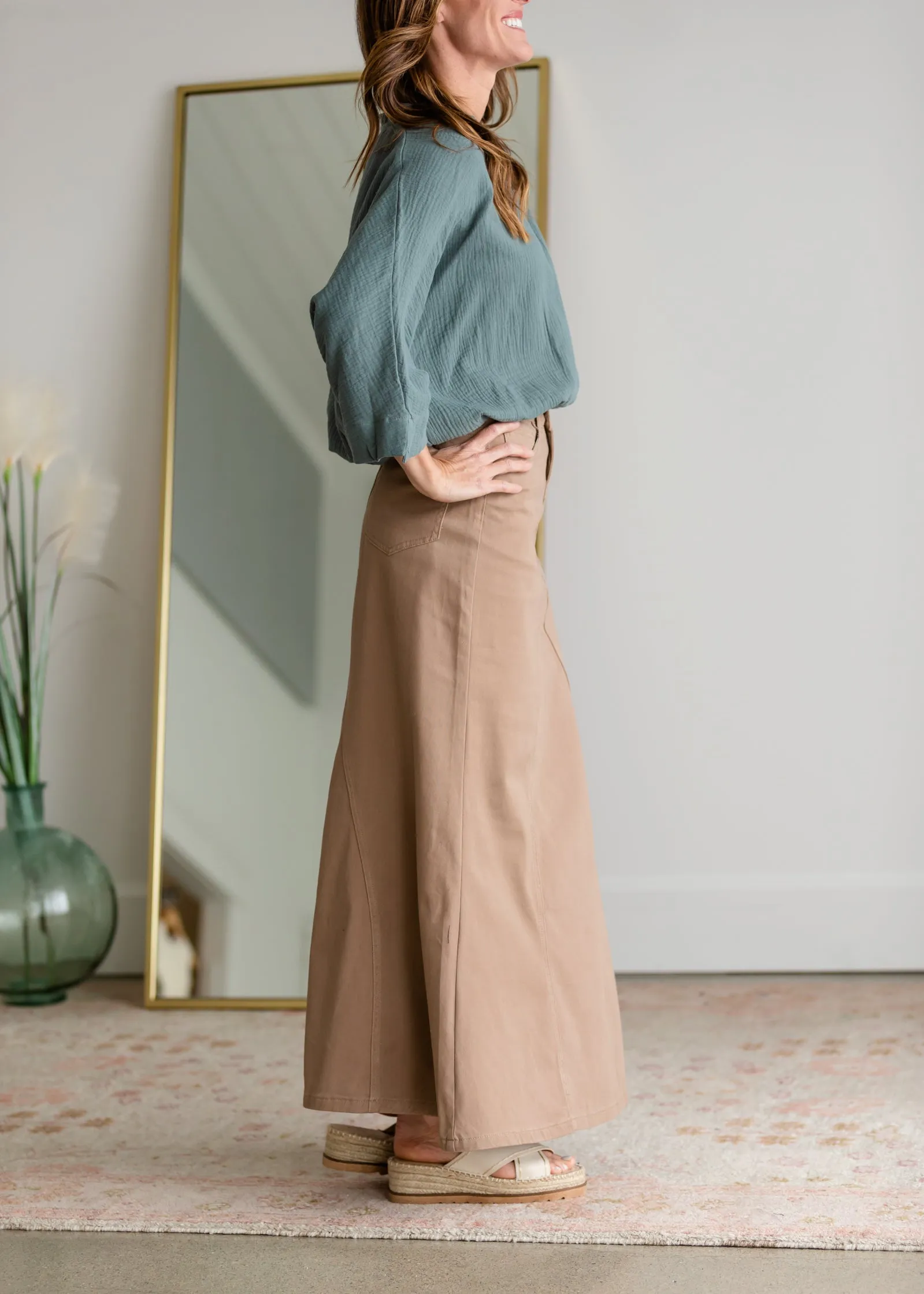 Ruth A-Line Long Khaki Skirt - FINAL SALE