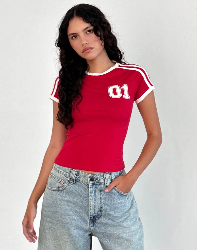 Salda Tee in Tango Red with Off White Binding