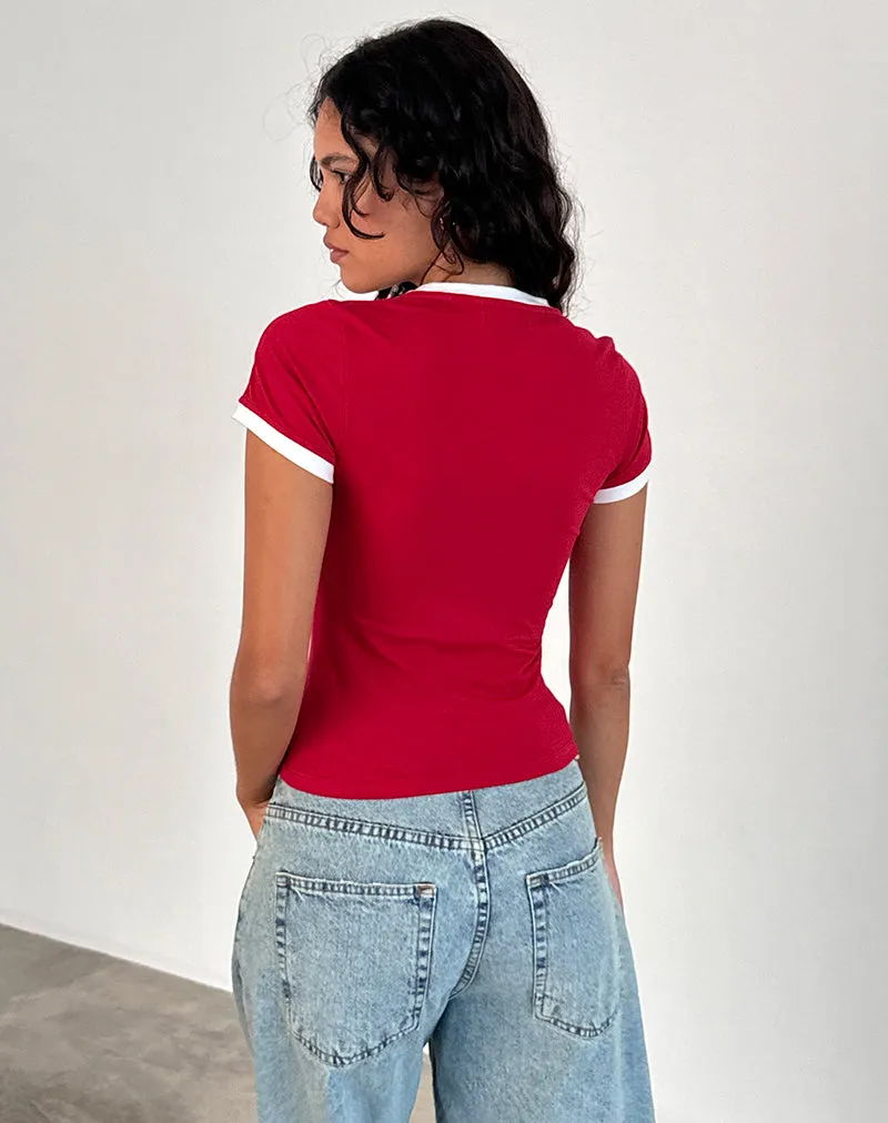 Salda Tee in Tango Red with Off White Binding