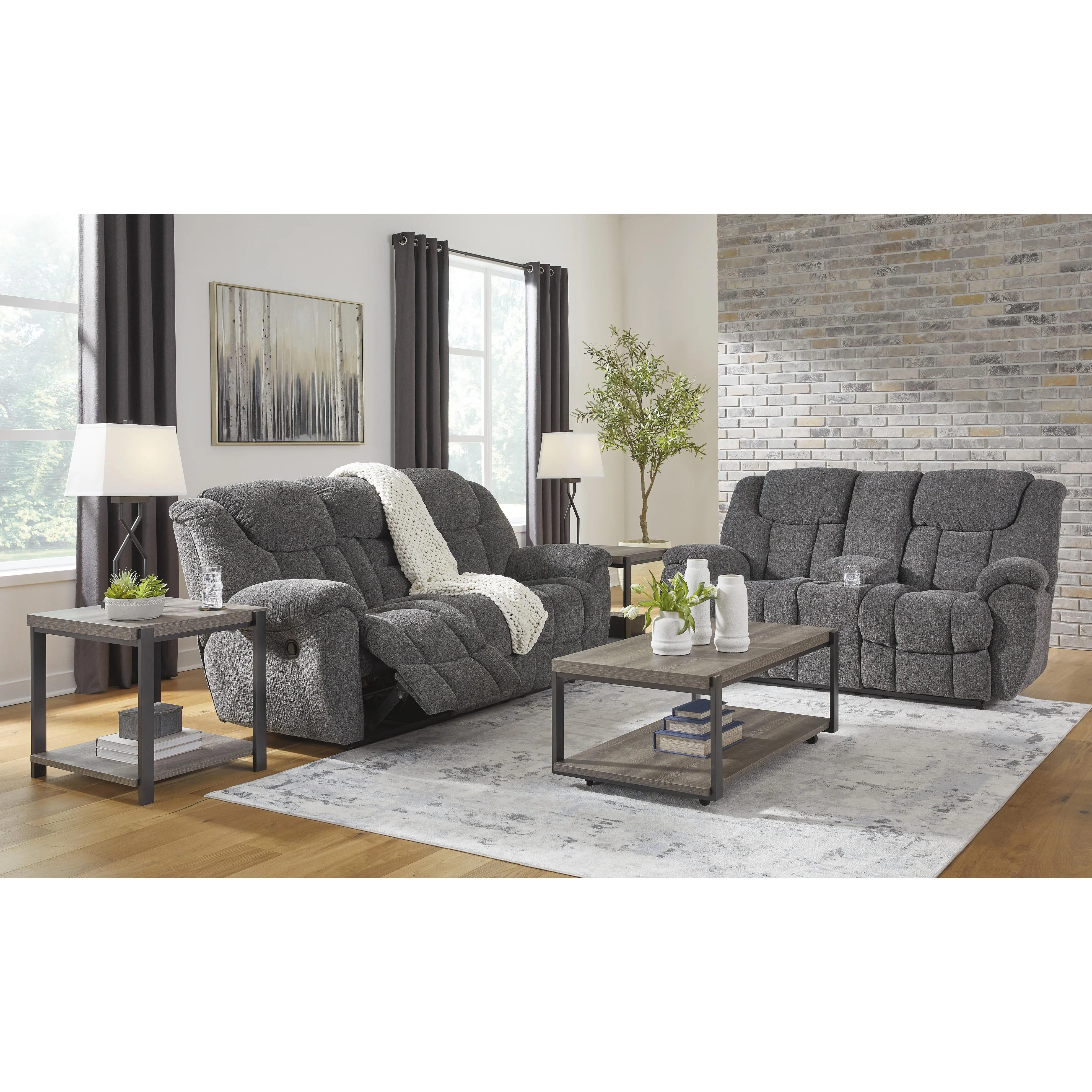 Signature Design by Ashley Foreside Reclining Fabric Loveseat with Console 3810494