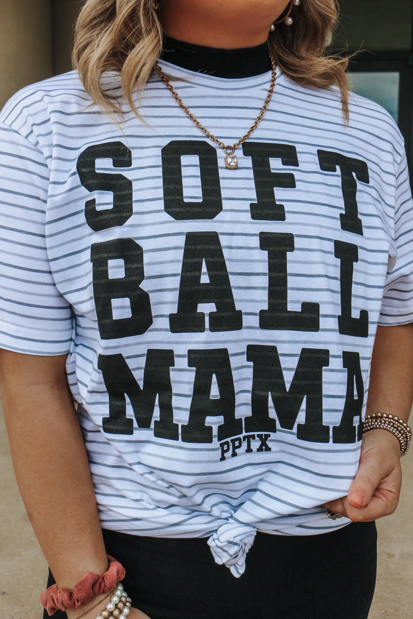 Softball Mama White Stripe Graphic Tee