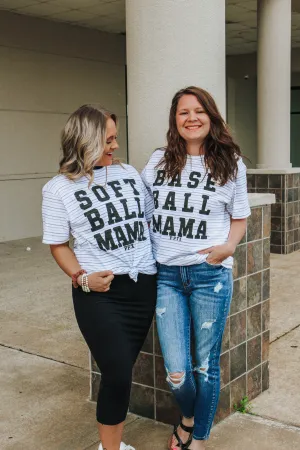 Softball Mama White Stripe Graphic Tee