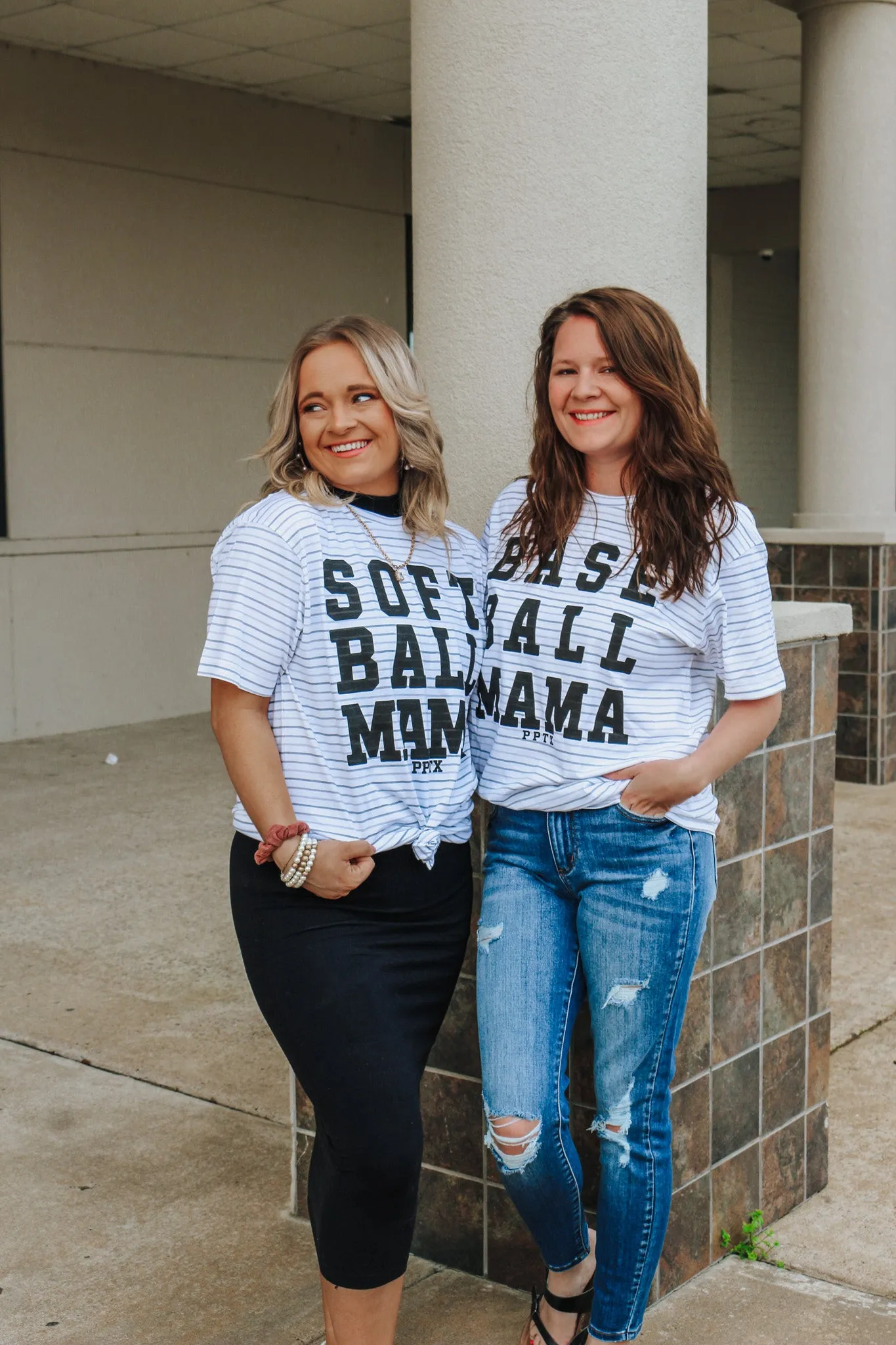 Softball Mama White Stripe Graphic Tee