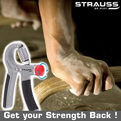 STRAUSS Adjustable chrome steel Hand Grip Strengthener, (Grey/Black) and Chest Expander with 5 Springs