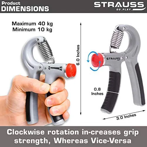 STRAUSS Adjustable chrome steel Hand Grip Strengthener, (Grey/Black) and Chest Expander with 5 Springs