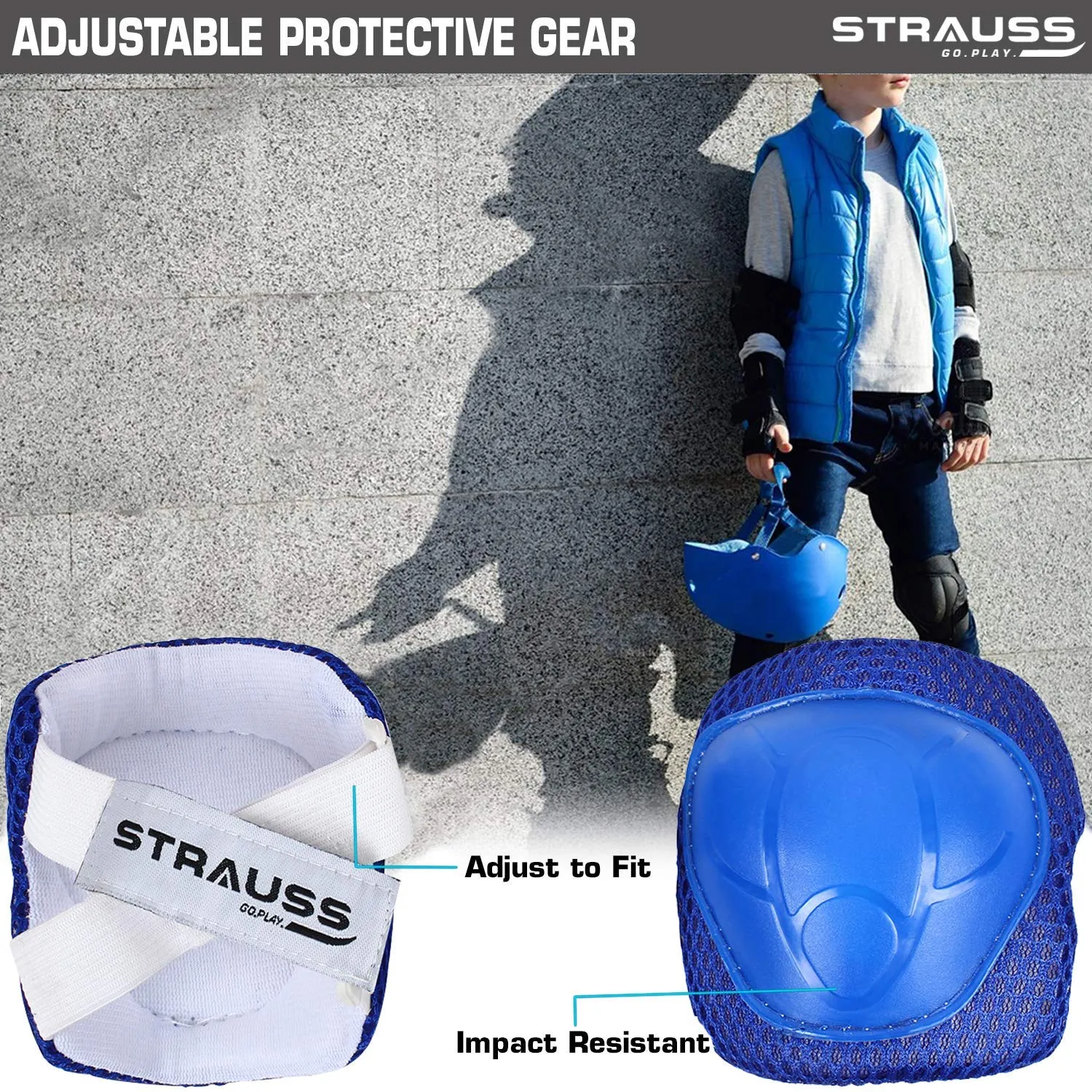 Strauss Protective Gear Set, Adjustable Helmet (Blue)