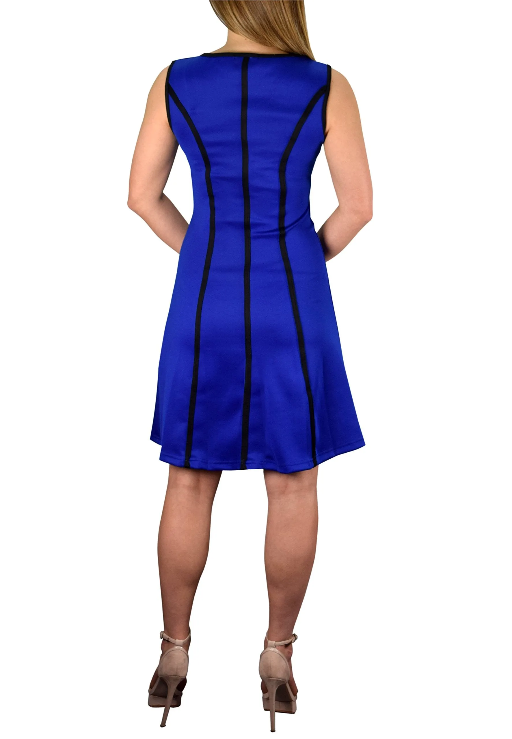 Striped Sleeveless Solid Color A-Line Cocktail Party Dress