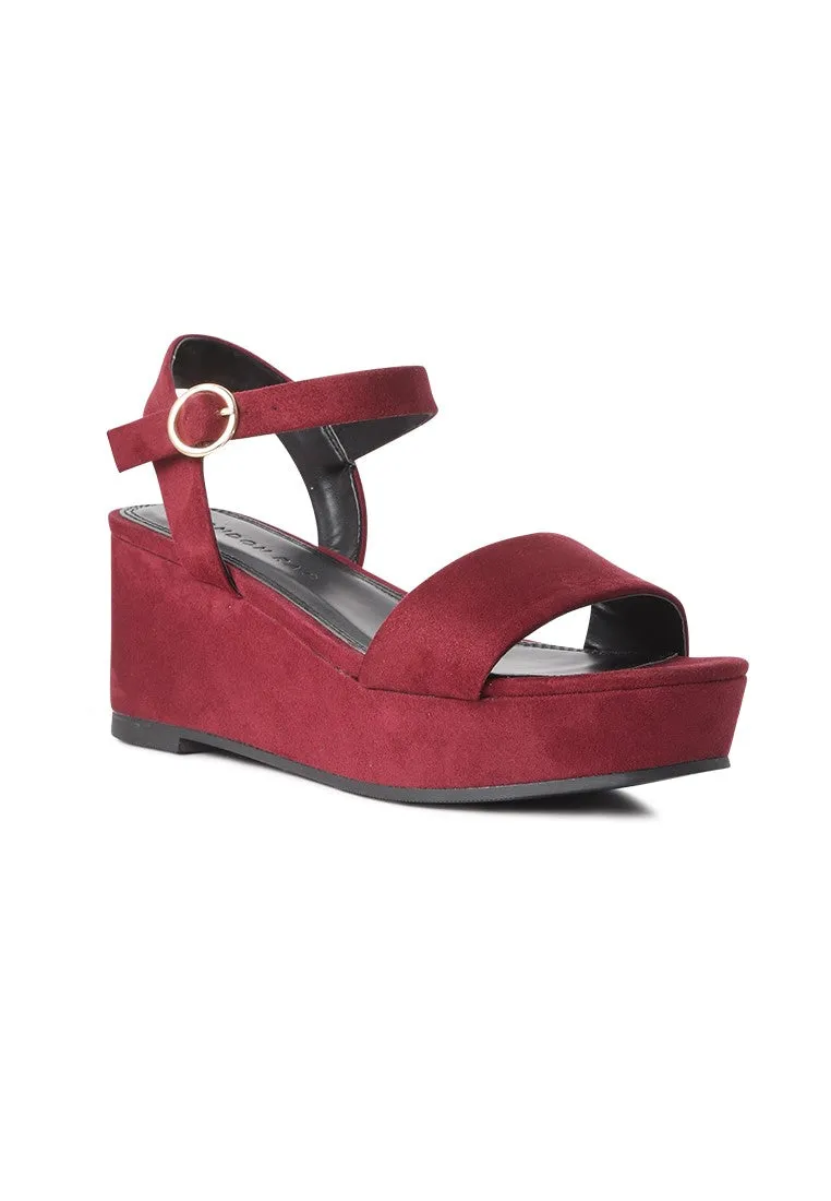 Suede Wine Wedge Sandal