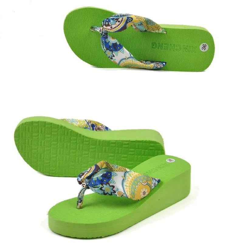 Summer bohemia flower Women flip flops platform wedges women sandals platform flip slippers beach shoes