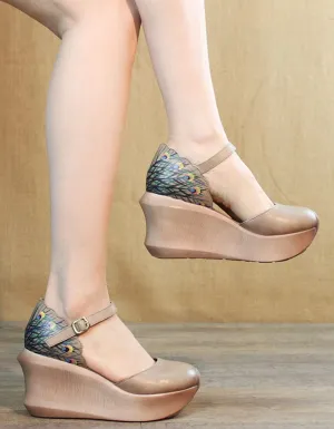 Summer Retro Leather Wedge Heels Ladies Shoes