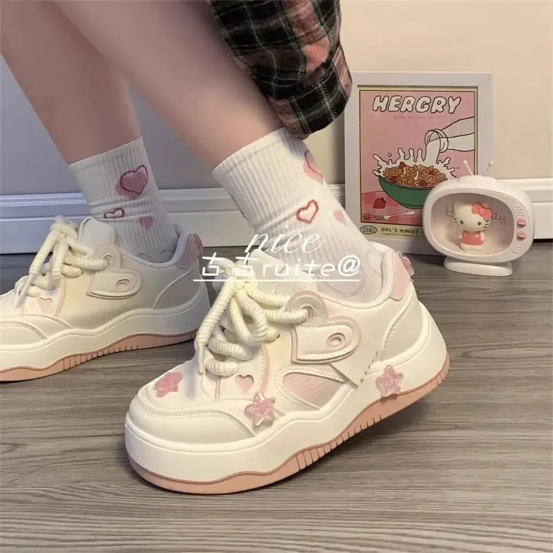 TAVIMART  -  Kawaii Pink Women Shoes Platform Female Sneakers Skateboard Tennis Flats Spring Summer 2024 Casual Basket Korean Vulcanize