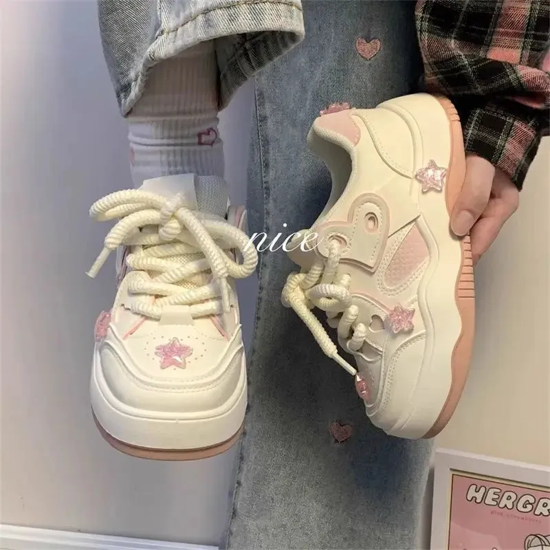 TAVIMART  -  Kawaii Pink Women Shoes Platform Female Sneakers Skateboard Tennis Flats Spring Summer 2024 Casual Basket Korean Vulcanize