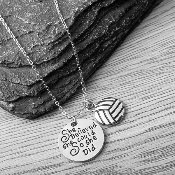 Volleyball She Believed She Could So She Did Necklace - Pick Charm