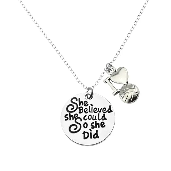 Volleyball She Believed She Could So She Did Necklace - Pick Charm