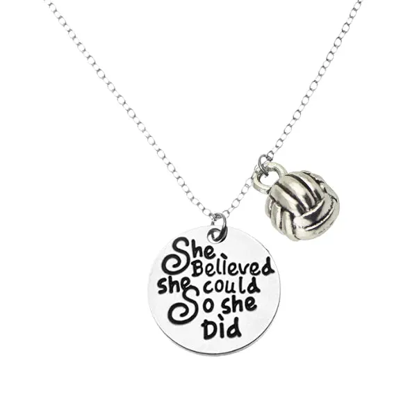 Volleyball She Believed She Could So She Did Necklace - Pick Charm