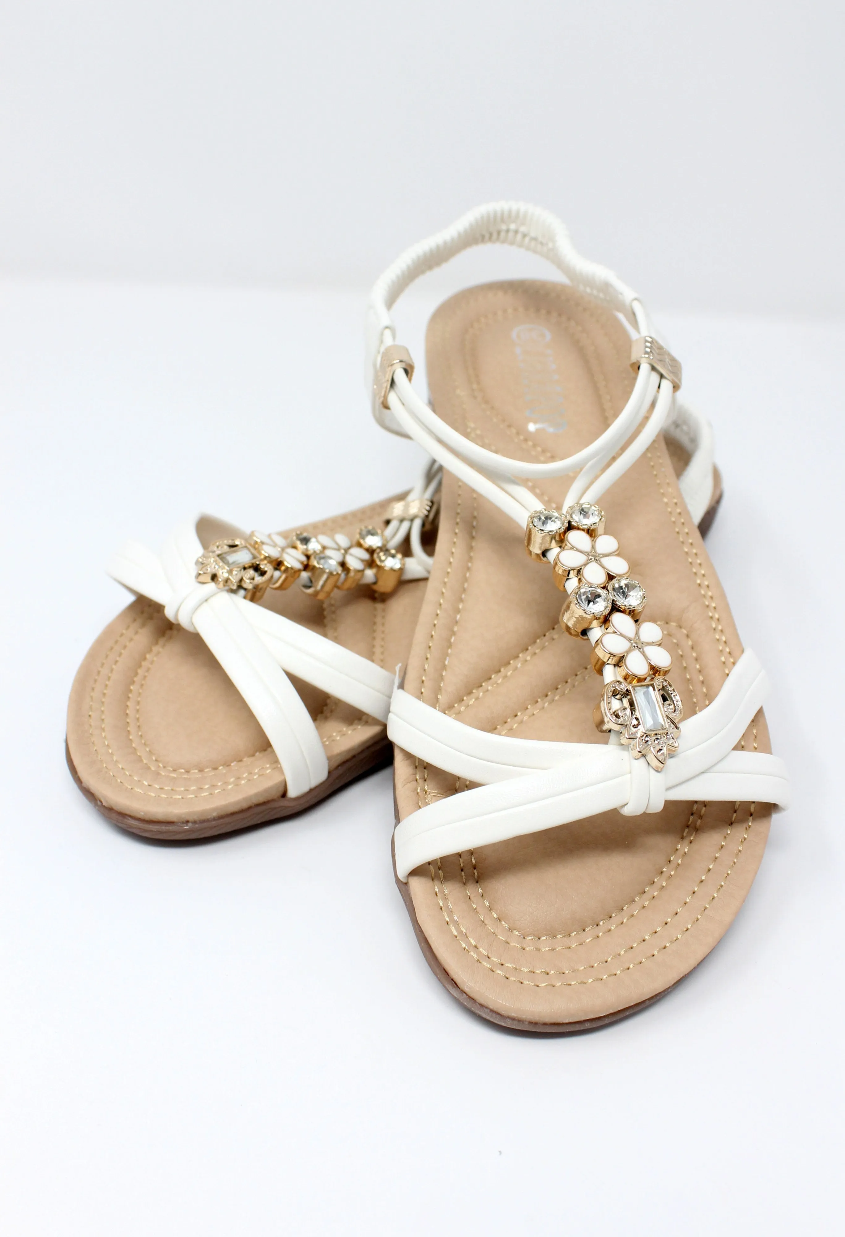 White Lightweight T Strap Flat Sandal-2