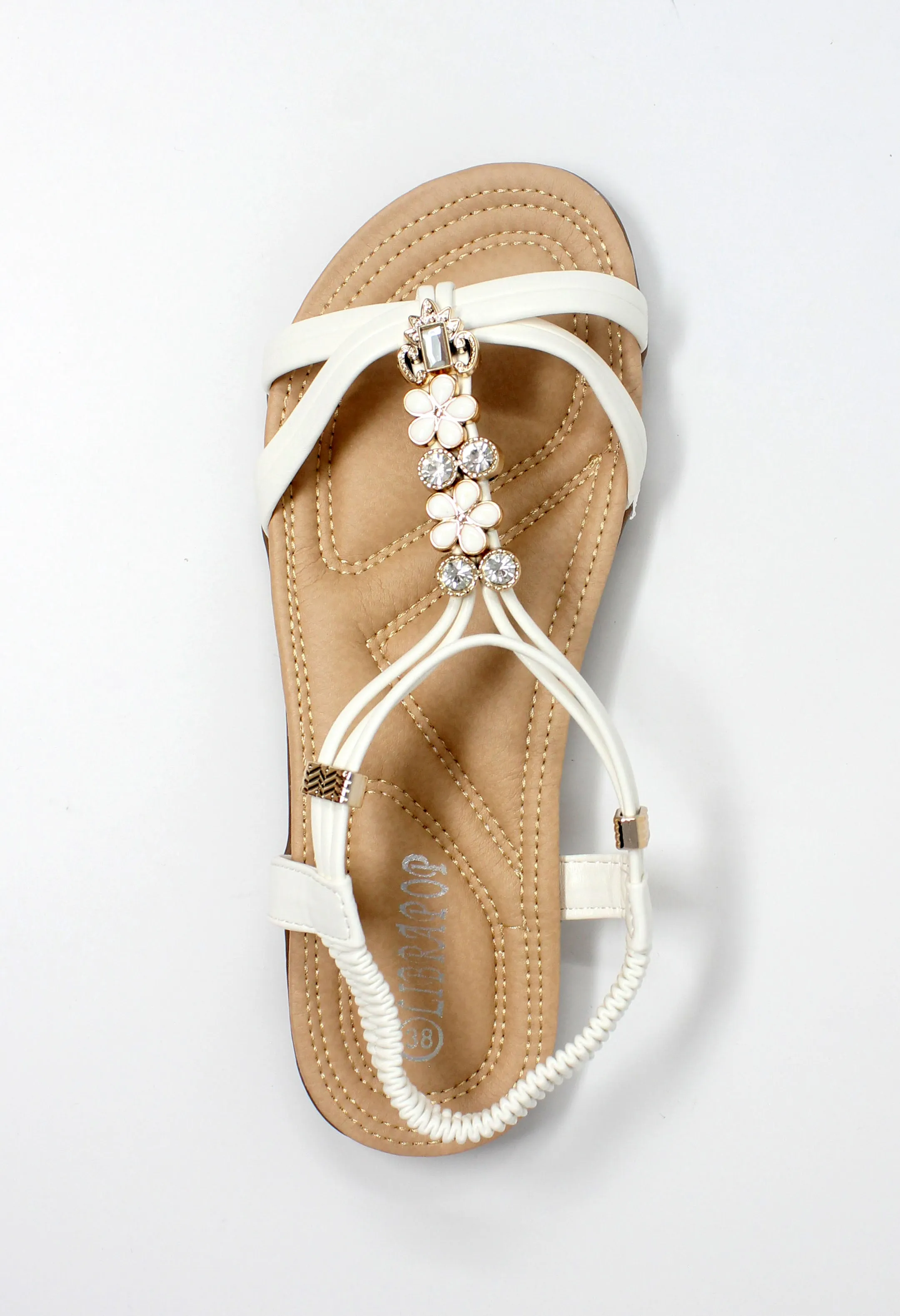 White Lightweight T Strap Flat Sandal-2