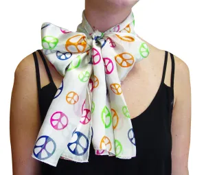 White Peace Peach Couture Silk Feel Throwback Neck Scarf Vintage Neck Tie