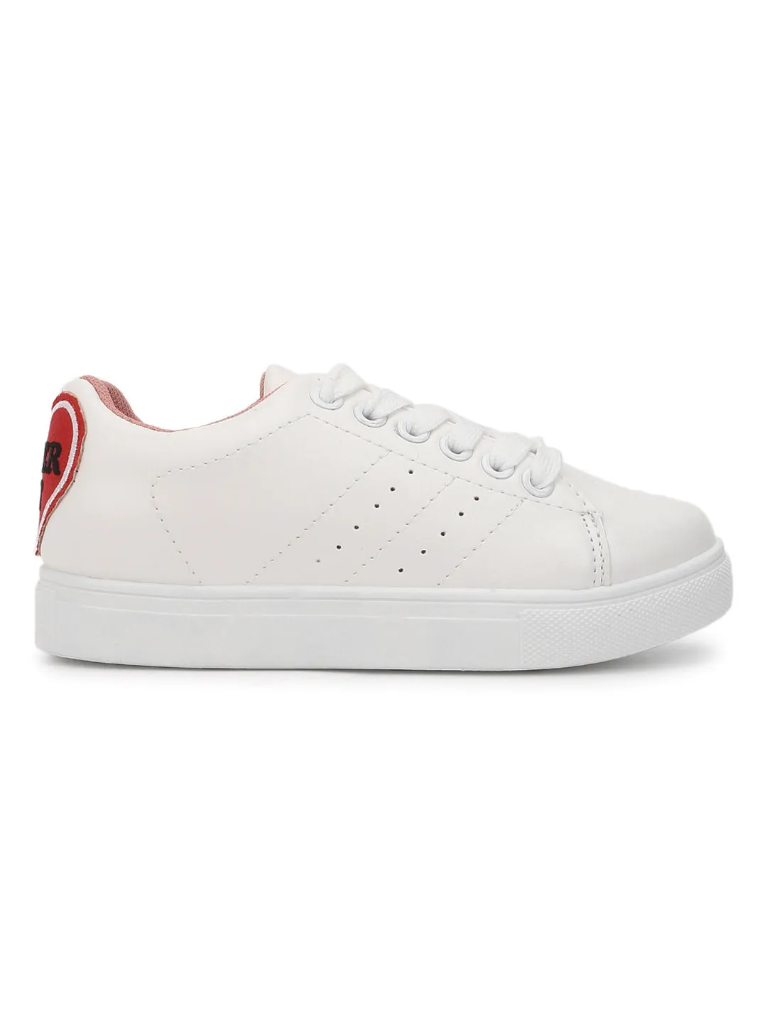 White PU 'Love it' Lace-up MIni Sneakers