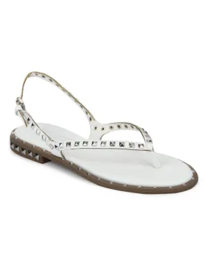 White PU Studded Strap Slip-On Flats