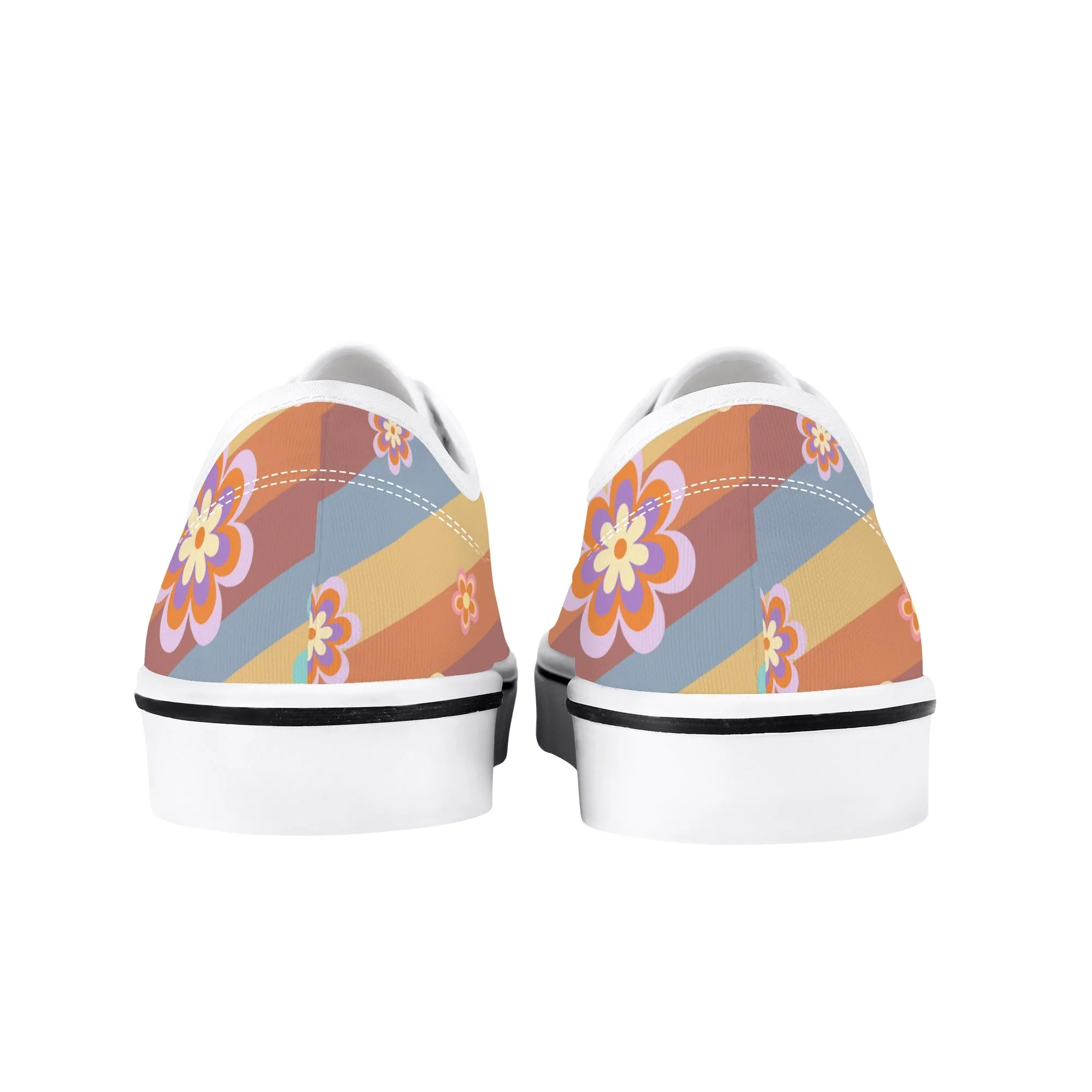 Womens Lace Up Skate Shoes Sneakers, Retro Floral Hippie Print