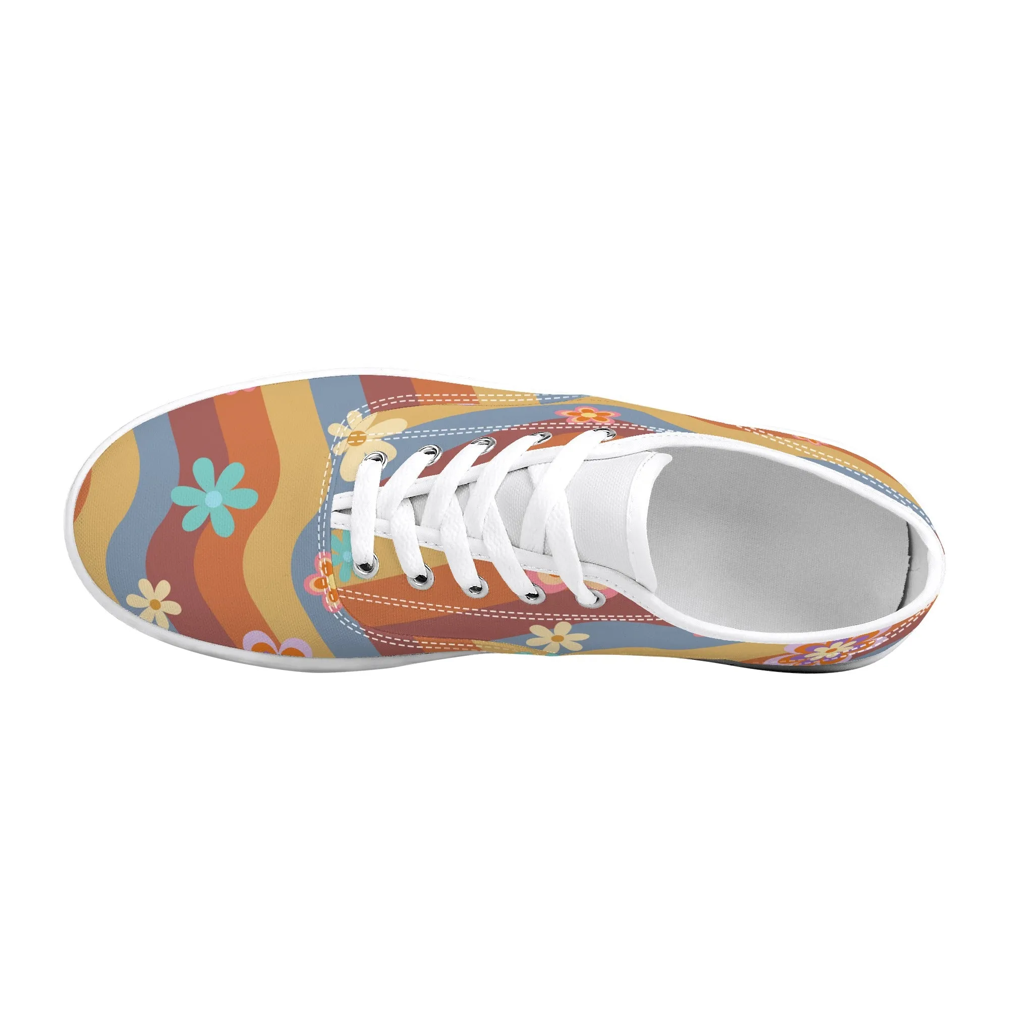 Womens Lace Up Skate Shoes Sneakers, Retro Floral Hippie Print